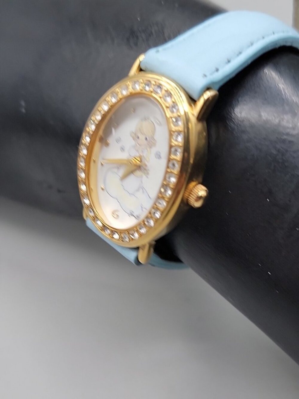 Valdawn Precious Moments 2003 Quartz Watch Rhinestone Bezel 7" Leather Band 22mm - Picture 7 of 15